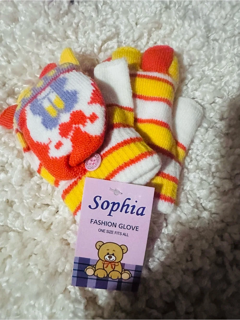 Kids Colorful Yellow & Red Fingerless Gloves-$10 each